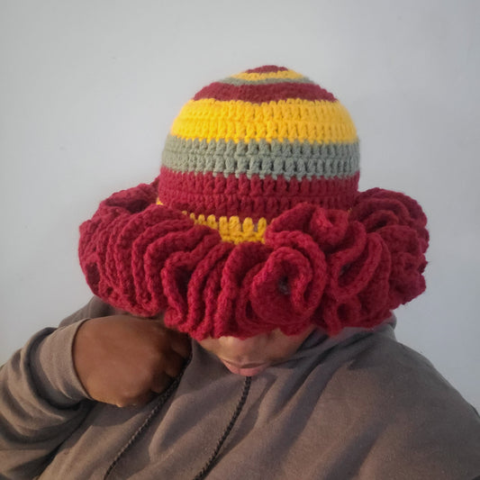 Personalized : Ruffle crochet beanie personalized (DEEP Wave) ruffled Bennie