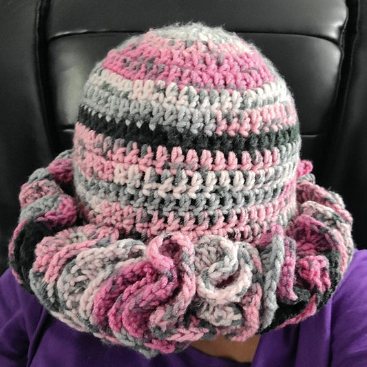 Ruffle crochet beanie (DEEP Wave) ruffled bennie (Zora)